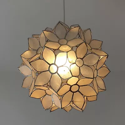 Vintage White Capiz 3D Flower Ball Ceiling Light Pendant Shade - 30cm Diameter • £27