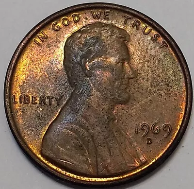 1969-D Mint State BN/RB Lincoln Cent ~ Toned • $2