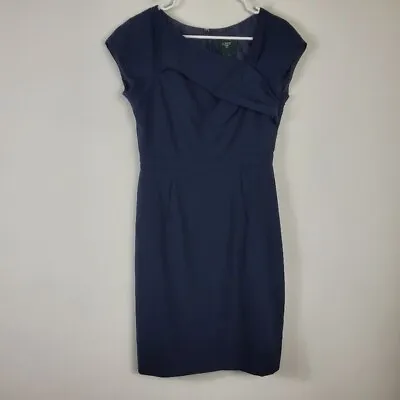 J. Crew Origami Sheath Dress Womens Size 4 Navy Blue 100% Wool Cap Sleeve Formal • $45.95