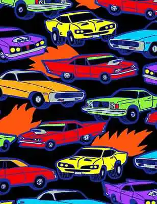 Race Car Fabric BTY Bright Race Cars TTTF C8327 TheFabricEdge • $14.99