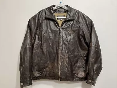 Vtg Mens Wilsons Leather Distressed Leather Coat Jacket Full Zip Inner Pockets L • $57.11