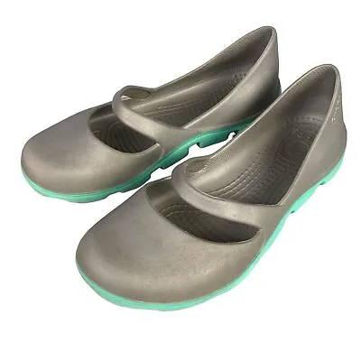 Crocs Women's Size 6 Duet Sport Mary Jane Slip On Shoes Silver Island Green • $9.99