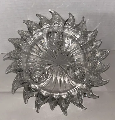 $28 • Buy Vintage Crystal Glass Candelabra Candlestick Holder Dish Sun Star Footed