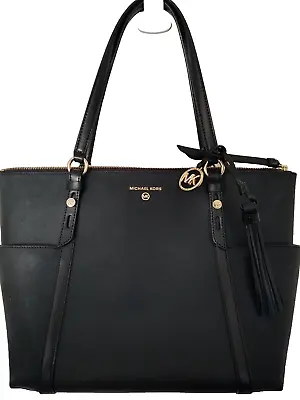 Michael Kors Nomad Large Black Saffiano Leather Top Zip Tote Bag • $64.95