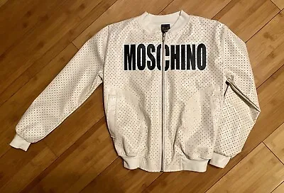 Moschino Rich Boys White Faux Leather Bomber Style Jacket- Vintage. XS. Unisex • $33