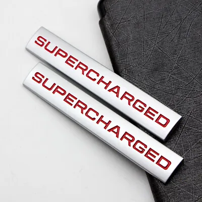 2x Matte Silver & Red Metal Supercharged V6 V8 Sports Engine Badge Emblem • $9.99