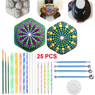 25Pcs DIY Dot Nail Art Pen Paint Stencil Mandala Dotting Tools Rock Painting Kit • $13.32