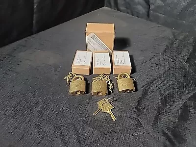 American Lock Company Padlock Set Of 3 Keyed Alike US Military Grade W/ 9  Chain • $44.99