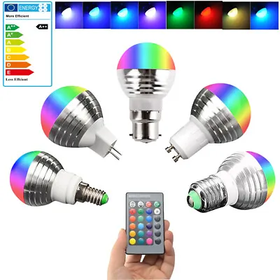 16 Colour LED RGB Bulb E14 E27 B22 GU10 3W Spotlight Bulbs With Remote Control • $12.57