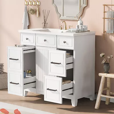 36  Bathroom Vanity With Sink Set Bathroom Cabinet W/Soft Closing Door&3 Drawers • $279.99