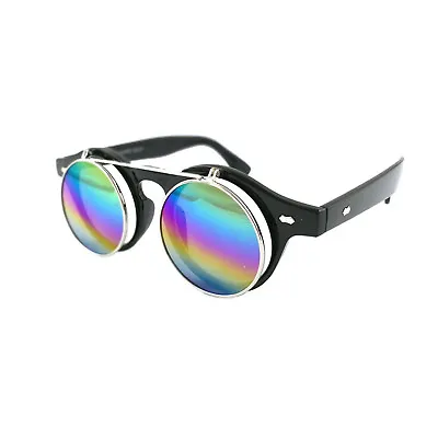 Sunglasses Flip Up Circle Steampunk Goggles Glasses Round Retro Vintage Cyber • £2.49