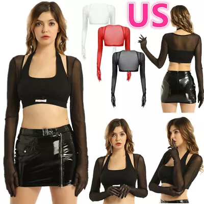 US Women's Bolero Shrug Crop Top Shirt Blouses Mesh Sheer See Through Cardigan  • $8.11