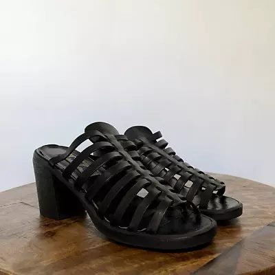 Vintage MIA Black Open Toe Strappy Block Heel Shoes Size 7  • $20