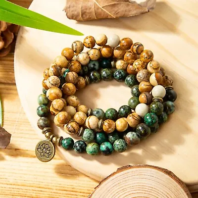 Turquoise 108 Mala Bead Prayer Necklace Healing Meditation Amulet Yoga Bracelet • $15.98