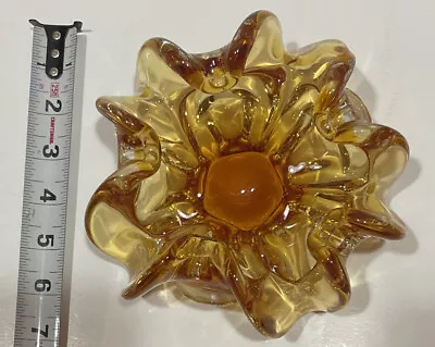 Murano Amber Glass Centerpiece Candy Dish Flow Cigar Ash Tray 1950’s Icet • $34.99