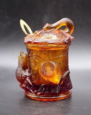 Vintage Amber Glass Bird And Branches Jam Jar With Spoon • $20