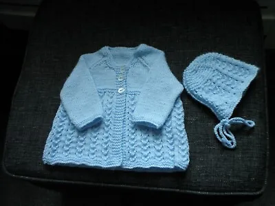 Matinee Jacket And Bonnet In Pale Blue 6-9 Months • £12.50