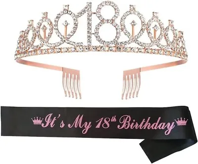 18th Happy Birthday Sash Crown Tiara Its My 18th Birthday Gift Rose Gold Sparkly • £7.69