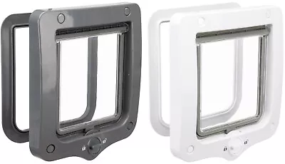 Trixie 2-way Cat Flap White Or Grey Locked Unlocked Silent Pet Door Clear Flap • £13.95