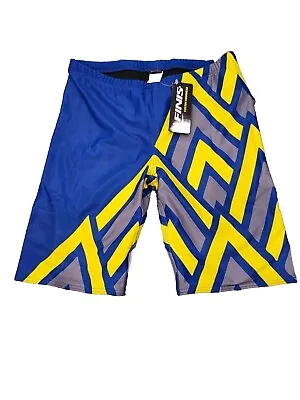 Finis Jammer Swimwear Bottoms Mens Shorts Sz 32 Drawstring Geometric Blue NEW • $17.99