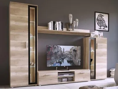 £360 • Buy Modern TV Entertainment Unit BENTLEY Glass White Oak Living Room Furniture Set