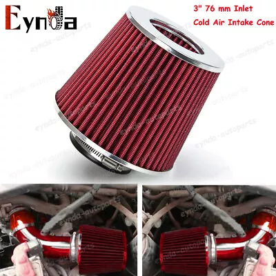 3  Red 76mm Dry Air Filter Inlet Cold Air Intake Cone Replacement Quality • $15.89