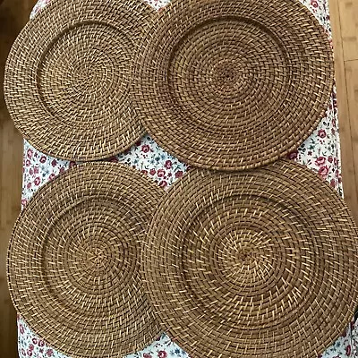 Set Of 4 Woven Natural Rattan Wicker 14” CHARGERS Dinner Plate Holder Boho Beach • $24.75