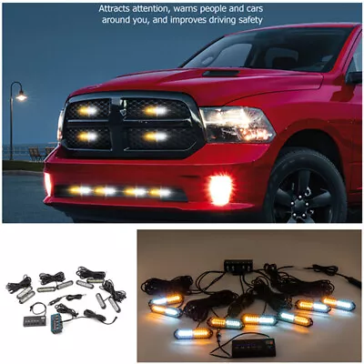 8pcs Amber/White LED Strobe Warning Light Flashers For Truck Trailer Pick-up SUV • $54.99