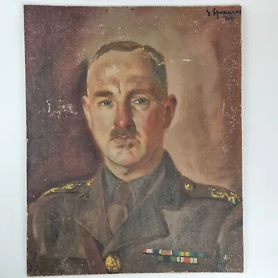 Signed Oil On Board WW2 Portrait Of A Military Officer Dated 1944 • £179