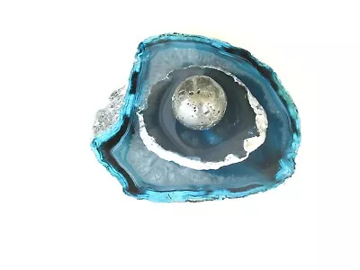 Turquoise Blue Agate Tealight Candle Holder-Agate Lid Topped With Pyrite Sphere • $56