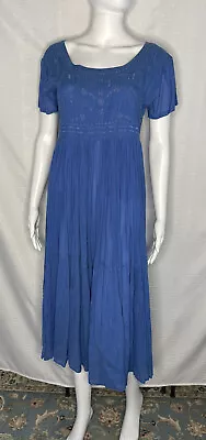 Vtg FADS Midi Dress M P Boho Blue Embroideted Tiered Festival • $29.95
