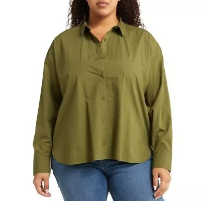 Melrose And Market Women’s Size Large Collared Poplin Shirt Olive Moss Green • £18.99