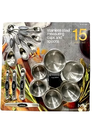 MIU Stainless Steel Measuring Cup & Spoon 15Pc Set Magnetic Spoons Nesting Cups • $12