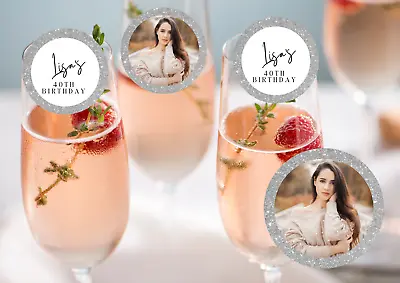 20 X Personalised Edible Photo Champagne Prosecco Flute Drinks Toppers  Uncut • £4.20