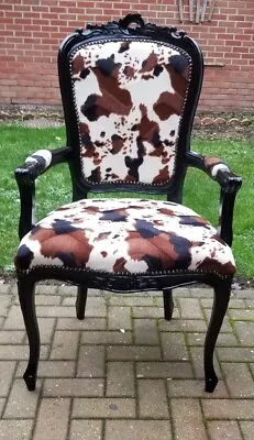 BESPOKE Large French Louis XV Elise Cowhide Black Throne Armchair • £369