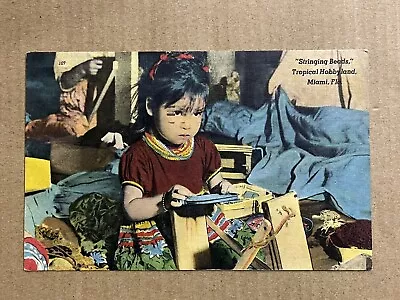 Postcard Miami FL Seminole ￼Girl Child Tropical Hobbyland Indian Village Beads • $4.29