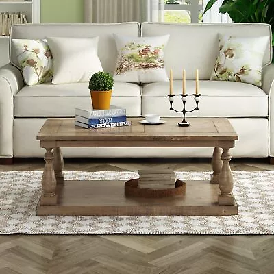 High Quality Rustic Floor Shelf Coffee Table With Storage Solid Pine New Style • $263.39