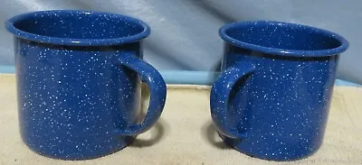 Blue Speckled Graniteware Camping Coffee Cups Mugs Lot Of(2) 3 3/4 - 4 Inches  • $18.95