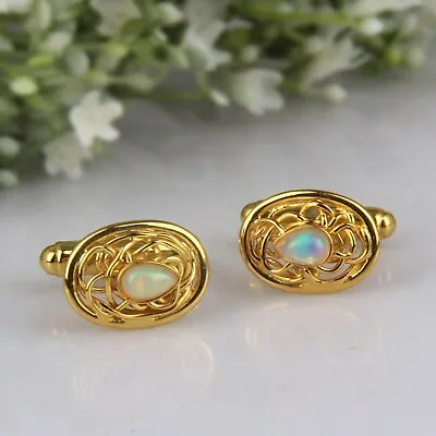 Natural Opal Men's Cufflinks 18k Gold Plated 925 Silver Gemstone Jewelry • $65