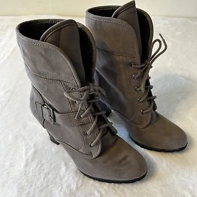 White Mt Womens Boots Size 8 Brown Selby Ankle Heeled Booties Faux Fur Lace Up • $24