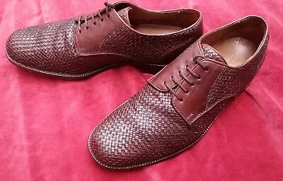 VINTAGE 80s SIOUX Brown Basket Woven WEAVE LEATHER SHOES 8.5 MOD • £19.99
