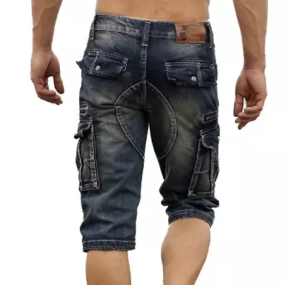 Men's Cargo Denim Shorts Multi Pockets Military Jeans Shorts Male Washed • $60.50