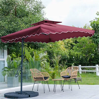 2.5M Garden Parasol Ooudoor Hanging Sun Sgade Banana Umbrella Cantilever W/ Base • £55.95