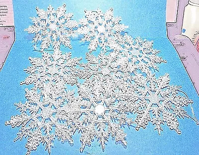 Vintage Set Of Eight Unique Plastic Snowflake Christmas Tree Ornaments • $24.95