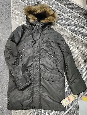 Levi's Parka Coat Mens Insulated Puffer Jacket Hooded Fur Trim Dark Green Small • $71.99