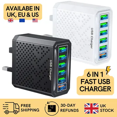 6 Multi-Port Fast Quick Charge USB Hub Mains Wall Charger UK Plug Adapter Phones • £9.99