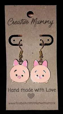 Handmade Piglet Face (Winnie The Pooh) Dangle Earrings Cute EnamelGold Tone Hook • $7.50