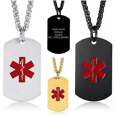 Personalised Necklace Medical Alert Engraving Engraved Stainless Steel ID Name • £18.99