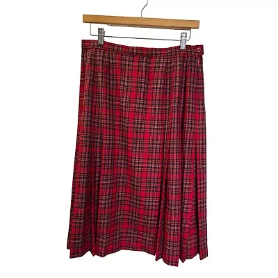 Pendleton Knockabout Vintage Red Plaid Pleated Wool Midi Skirt • $65