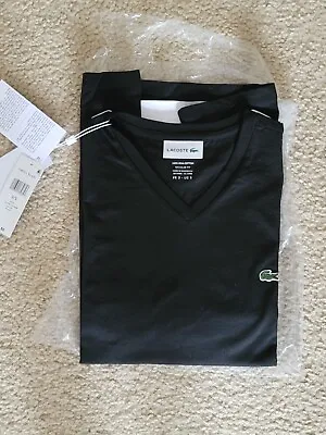 $55.99 • Buy Lacoste Men Long Sleeve Jersey Pima V-Neck T-Shirt Black Small (S) NWT New